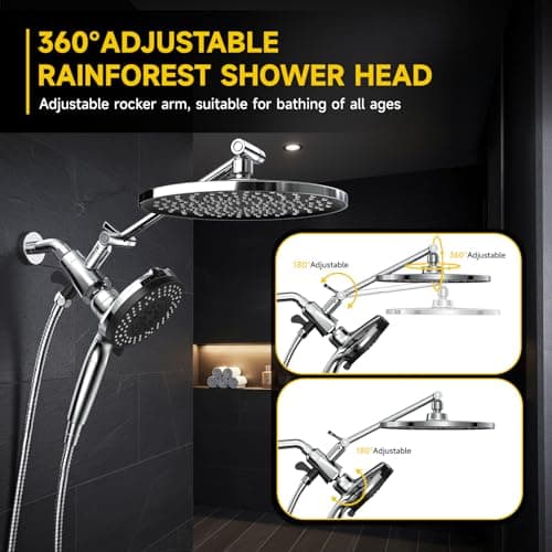 Magnetic Shower Head Effective Filtration with 10 Spray Handheld, 10" High Pressure Rainfall Shower Heads, Adjustable Extension Arm, Detachable Hand Held Showers Head Power Jets for Bathroom, Chrome - Thumbnail 6