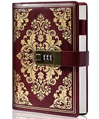 CAGIE Lock Journal for Women Vintage Refillable Diary with Lock 224 Pages Leather Locked Journal for Personal Secrets Writing with Gift Box(Red) - Image 1