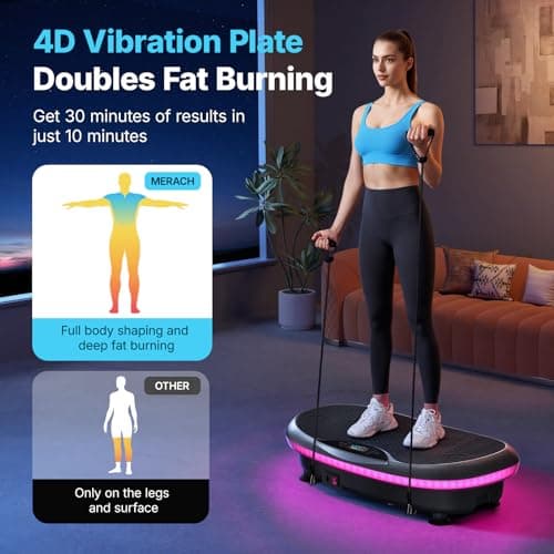 MERACH Vibration Plate Exercise Machine, 4D Whole Body Workout Vibrating Platform for Lymphatic Drainage Weight Loss Muscle Activation, Home Fitness Equipment with Bluetooth Light Pull Cord (Black) - Thumbnail 3