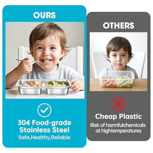 4 Pack Stainless Steel Snack Containers Reusable, Grab and Go 2 Compartment Food Storage Meal Prep Containers with Lids Stackable for Travel Camping School Lunch, Gifts for Gym Home Cooks (4, Blue) - Thumbnail 3