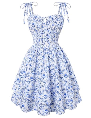 Scarlet Darkness Floral Mini Dress for Women Teens Summer 2026 Fairy Corset Sundress Graduation Dresses Blue Floral L - Image 1