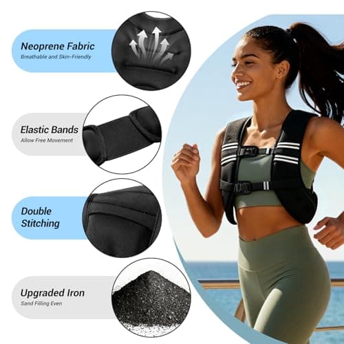 Weighted Vest, Adjustable Body Weight Vest with Reflective Stripe, 8/12/16/20lb for Men Women, Running Vest Woman for Strength Training, Workout, Jogging, Walking, Fitness Equipment, Gym, Muscle Building, Weight Loss, Weightlifting - Thumbnail 3