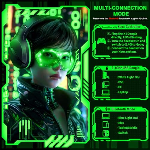 WolfLawS Wireless Gaming Headset for Xbox Series X|S, Xbox One, PS5, PC, Mac, Switch – Bluetooth Headphones with Noise Cancelling Mic, 60H Playtime, Low Latency, Lightweight for Gamers - Thumbnail 6