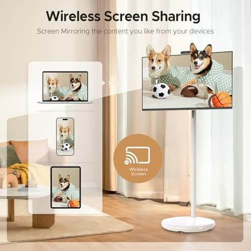 Zylosian 32 Inch Portable TV with Touchscreen, Mobile Smart Screen on Wheels, Rolling TV Android Monitor, FHD IPS Large Display, 8+128GB, Wireless Mirroring, Adjustable Stand, for Home/Office - Thumbnail 5