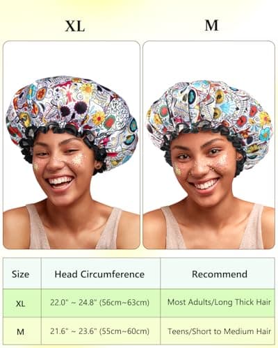 mikimini Shower Cap for Women Reusable Waterproof, Extra Large Hair Cap for Shower with Double Layers, Stylish Vibrant Designed Shower Bonnet for Long Thick Hair - Thumbnail 2