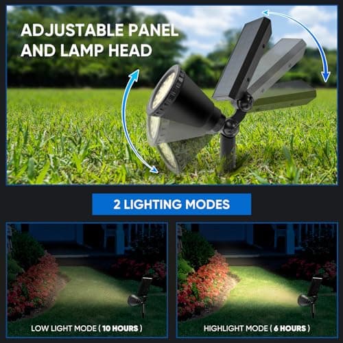 KEV 800 Lumens Solar Spot Lights Outdoor,18 LEDs Solar Flood Lights with 2 Modes &Adjustable &IPX65 Waterproof,Solar Spotlight for Driveway/Backyard/Patio Landscape/Tree/Garage(Warm White,2 Pack) - Thumbnail 4
