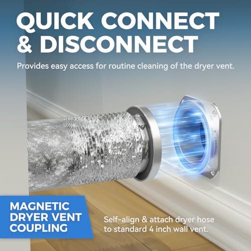 JEEVONY Magnetic Dryer Vent Coupling DV180 Airtight Seal Dryer Vent Connector Kit Easy to Clean Quick Connector Including a 2.6ft 4" Duct and two Clamps - Thumbnail 2