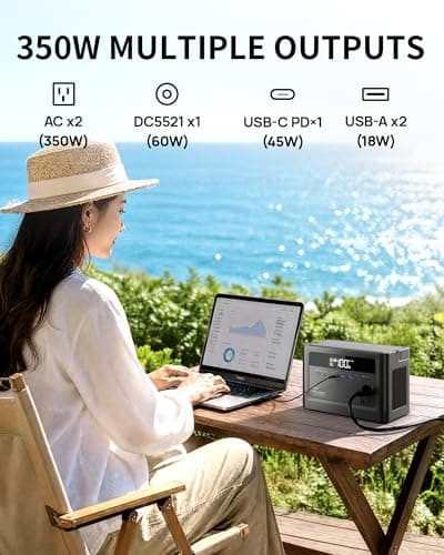 2026 Portable Power Station 700W Surge, 288Wh LiFePO4 Battery Backup, Power Bank with AC Outlet 350W/110V, Solar Generator Fast Charging for Camping Essentials, Hurricane Emergency, Home, Road Trips - Thumbnail 3