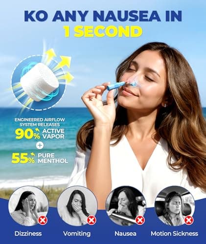 1s Fast Nausea Relief Nasal Stick With 2-in-1 Motion Sickness Ease, 100% Natural Essential Oils For Chemo & Pregnancy Nausea Relief, Non-Drowsy Travel Essentials & Cruise Essentials For Car, Airplane - Thumbnail 2