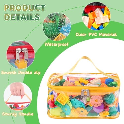 4 Packs Clear Toy Storage Bags, Colorful PVC Waterproof Toy Organizer with Zip Reusable Bags for Building Blocks, Board Game, Puzzles, Kids Books, Stationery - Thumbnail 3