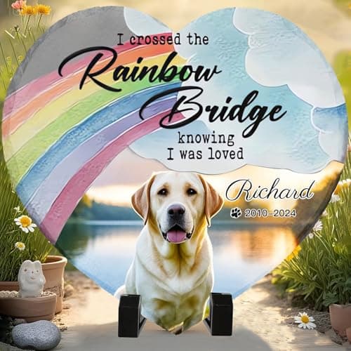 Umitive Personalized Pet Memorial Stone - Custom Dog Grave Marker with Name & Photo - Sympathy Gifts for Loss of Beloved Dog - Cemetery Decor - Rainbow Bridge Memorial for Dogs (Style B) - Thumbnail 5