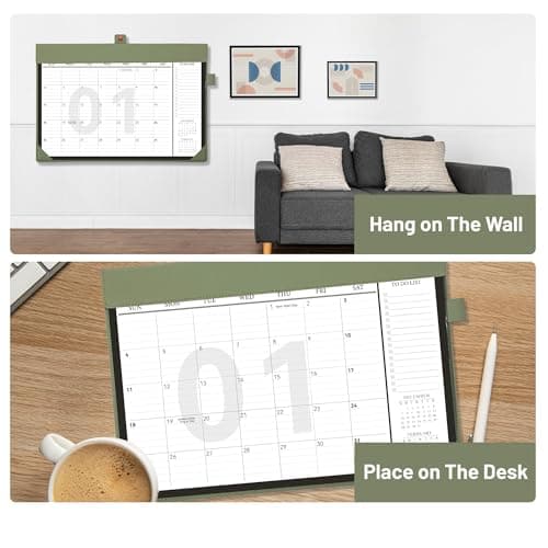 Bibiage Desk Calendar 2026 Jan to Dec with Plastic Cover, Large Desktop Calendar 12"x17" with to-do List, Wall Calendar Leather Hard Back, Large Ruled Block, Monthly Flip, Desk Decor, Office Supplies, Green - Thumbnail 6