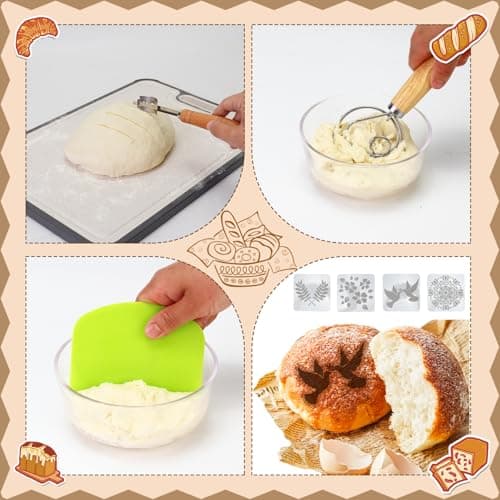 Tomshub Sourdough Starter Kit,9 Inch Round & 10 Inch Oval Banneton Bread Proofing Basket with Dough Whisk Bread Lame Dough Scraper Bowl Scraper Silicone Brush Sourdough Bread Baking Supplies - Thumbnail 4