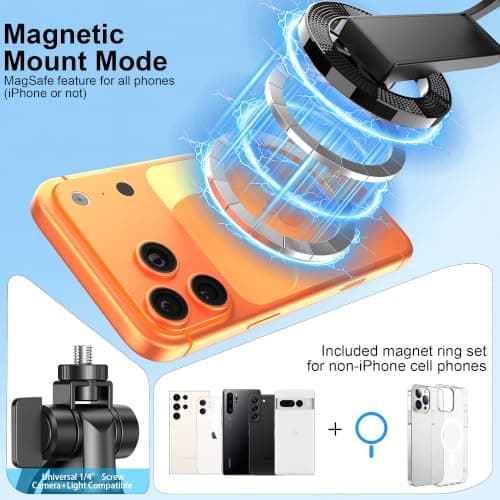 Magnetic Tripod for iPhone with 1/4" Screw, 53" MagSafe Selfie Stick Tripod with Remote & Metal Ring, 4-Leg Stable Phone & Camera Tripod for Video Recording, Vlogging, TikTok, Travel, Black - Thumbnail 2