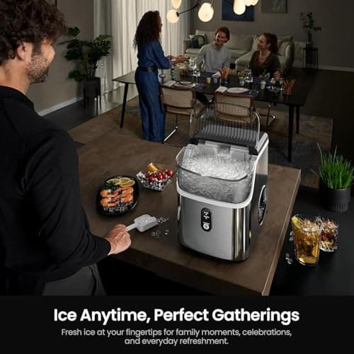 Kismile Nugget Ice Makers Countertop,Portable Ice Machine with Crushed Ice, 35lbs/Day,Self-Cleaning,One-Click Operation for Home Use(Silver) - Thumbnail 5