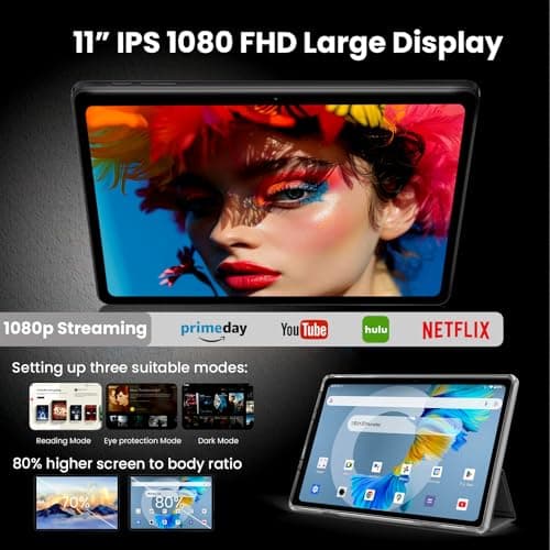 HUIHUANG Tablet with Keyboard | Android 15 | 20GBRAM+128 Storage(Expand to 1TB), 8000mAh Battery | Widevine L1, 11 in Tablet with 5G/2.4G WiFi | BT5.0 | GMS Certified | Keyboard Mouse | Case (Blue) - Thumbnail 5