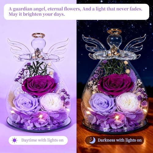 Gifts for Women Preserved Rose Forever Flower Eternal Roses in Glass Angel Figurines Fresh Flowers for Delivery Prime Christmas Birthday Gift for Mom Her Wife Grandma on Valentines Day Anniversary - Thumbnail 3