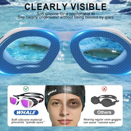 Whale Swim Goggles Polarized Anti-Fog Lenses, Unisex | 100% UV Protection | Anti-Fog Design (Obsidian Black-White; Polarized Lens) - Thumbnail 6