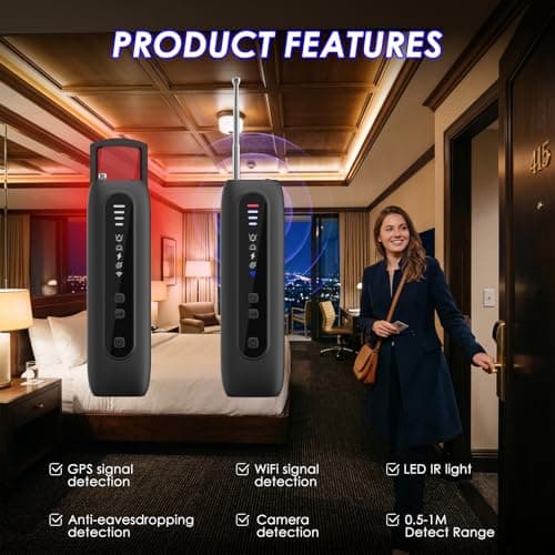 leingee Hidden Camera Detector, 6-in-1 RF Bug Detector for WiFi 4G 5G Signals, GPS Tracker Finder and Listening Device Detector with Infrared Lens Finder - Thumbnail 2