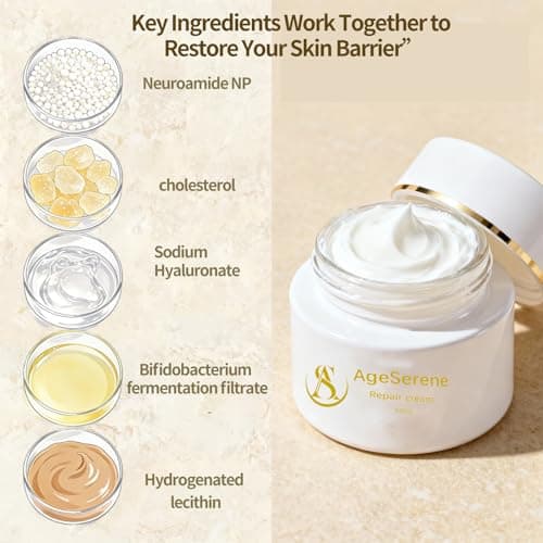 AgeSerene Daily Face Moisturizer Repair Cream with Ceramide NP, Ectoin & Bifida Ferment Lysate, Restores Sensitive Skin Barrier with Long-Lasting Hydration, Gentle Formula, Alcohol-Free, 1.7 fl oz - Thumbnail 5