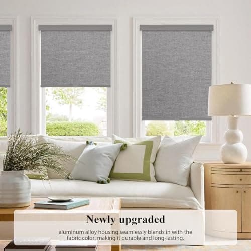 Dailyshades Blackout Roller Shades, Cordless Blinds with Valance, Window Shades for Home, Door Blinds, Thermal Insulated, Double-Sided Linen Day and Night Window Shades (57" W x 72" H, Dark Gray) - Thumbnail 2