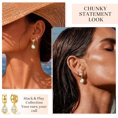 Gold Dangle Earrings Small Chunky Earrings for Women Trendy 14K Gold Plated Hypoallergenic Cute Thick Huggie Hoops Earring Jewelry for Women Gifts - Thumbnail 4