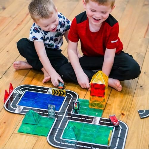 IGIVI Magnetic Tiles Road Expansion Pack, STEM Magnet Building Blocks for Toddler Kids Toys, Montessori Educational Toys for 3+ Year Old Boys & Girls, Creative Toy Gifts for Kids - Thumbnail 4