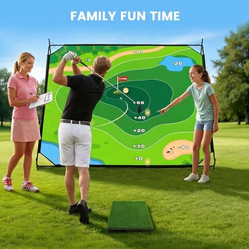 Battle Golf Chipping Game Mat, 59x59 inch Double Sided Golf Hitting Mat Outdoor Indoor Adjustable Golf Games Mat, Score Sticky Playing Golf Balls for Home Backyard Garage Game, Gift for Young Adults - Thumbnail 6