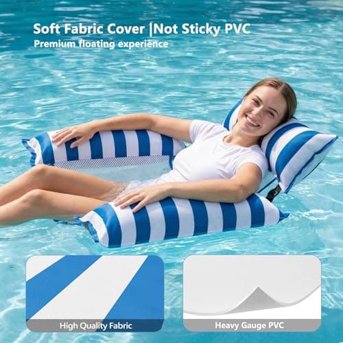 Jasonwell Inflatable Pool Floats Adult - Fabric Pool Floaties Chair Lake Beach Floating Lounger Chair Swimming Pool Noodles Water Hammock Float Mesh Party Floaty Toys Fun for Adults Heavy Duty (Blue) - Thumbnail 4
