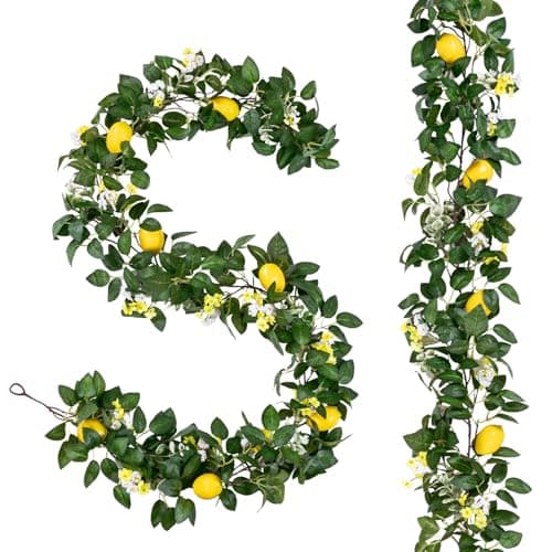 U'Artlines 4Pcs Total 24 Ft Artificial Lemon Garland Spring Summer Faux Fruit Vine Garlands with Greenery for Door Wall Mantle Wedding Party Table Decorations - Image 1