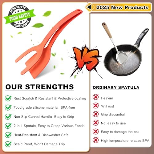 Silicone Spatula, BPA Free Kitchen Spatula, High Heat Resistant Rubber Spatulas, Ideal Kitchen Utensils for Non-Stick Pans, Sautéing, Frying, Baking, Turning and Flipping - Thumbnail 4
