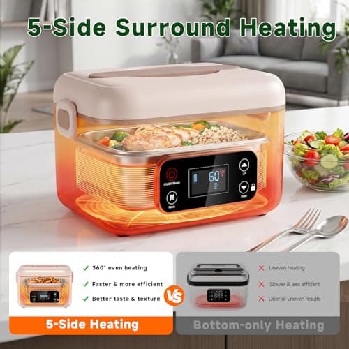 LIFEGETTER Cordless Electric Lunch Box, 24000mAh Rechargeable Food Warmer with 5-Sided Heating, 1.3L Portable Self Heating Lunch Box with Smart Timer & Lock Screen for Work, Car, Truck, Camping - Thumbnail 3
