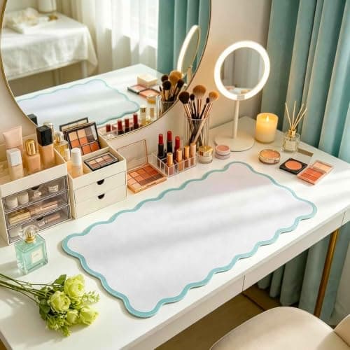 Yuboo Teal Scalloped Desk Mat for Women, 31"x15.7" Cute Waterproof Washable Non Slip Large Keyboard Mouse Pad, Cottagecore Aesthetic Desktop Pad for Gaming Office Dorm Desk Decor - Thumbnail 6