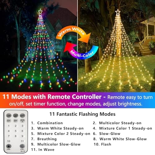 Decute Christmas Decorations Star String Lights Color Changing 11 Modes and Timer with Remote, Waterproof 320 Led Tree Toppers Fairy Lights for Outdoor Yard Garden Backyard Holiday Decor - Thumbnail 3