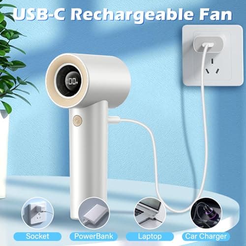 Portable Handheld Turbo Fan-20000 RPM High Speeds Rechargeable Personal Cooling Fan with 5 Speed Levels, Digital Display, 10m/s Max Airflow, Mini Fan for Travel,Outdoor, Gift for Women Men, White - Thumbnail 6