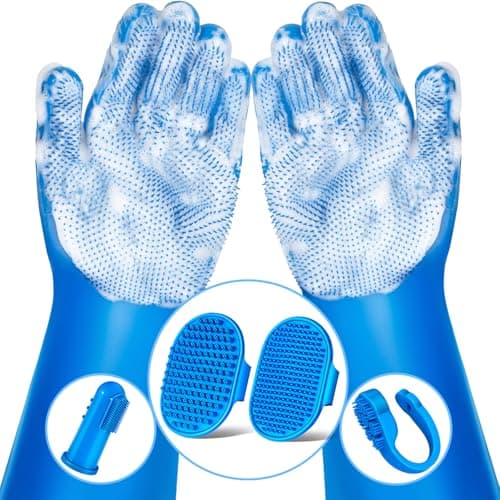 Augwind 6PCS Pet Grooming Kit for Dogs,Cats and Horses | Dog Washing Gloves | Dog Bath Brush | Dog Bath Gloves | Dog Shampoo Brush | Pet Grooming Gloves | Dog Bath Supplies (Navy Blue) - Image 1