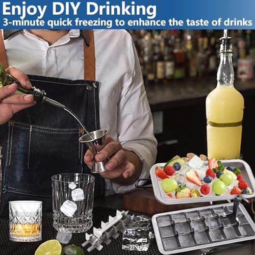 GHAHILI Stainless Steel Ice Cube Trays, Metal Ice Cube Trays for Freezer Vintage Inspired Design with Release Lever Remove Handle for Making Large Cubes Kitchen & Bar (1pcs) - Thumbnail 3