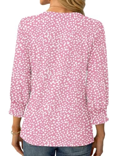 GKBK Womens 3/4 Sleeve Shirts V Neck Dressy Casual Spring Summer Blouses with Smocked Cuffs - Thumbnail 3