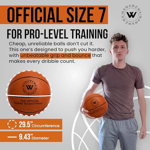 WAWAWEWA The Official Silent Basketball Size 7 (29.5") Uncompressed Fully Inflated – Ready to Play Indoor Basketball for Quiet Dribbling – Grooved Airless Indoor Training PU Foam Basket Ball All Ages - Thumbnail 5