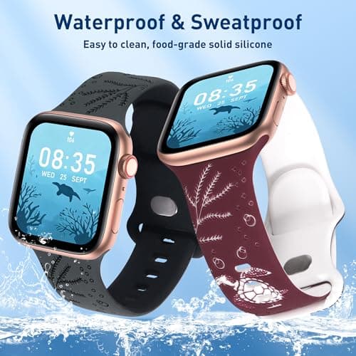 HMFCBFSS Engraved Cute Sea Turtle Band Compatible with Apple Watch Bands for Women Men 38mm 40mm 41mm 42mm, Stylish Two-Tone Floral Soft Silicone Sport Strap Fit iWatch Series 11 10 Se 9 8 7 6 5 4 3 2 1 (Coal ash/Black, 38mm/40mm/41mm/(42mm-Series 11 10) - Thumbnail 4