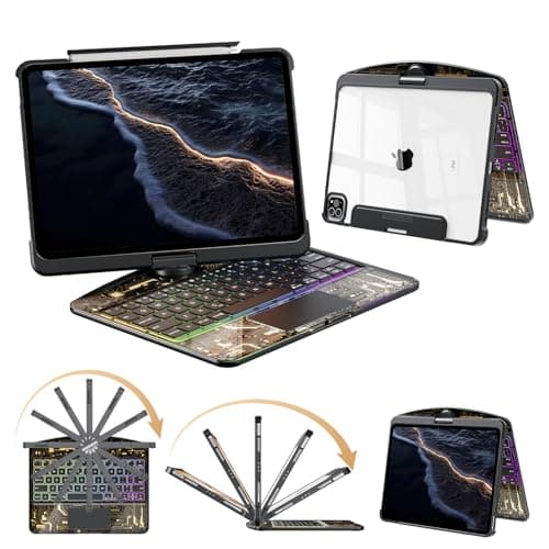 Keyboard Case for iPad Pro 11-inch (M5/M4 2025/2024), Clear Wireless iPad Pro 11 Inch Case with Keyboard Multi-Touch Trackpad, Battery Level Visualization with 360° Rotatable & Pencil Holder, Black - Image 1