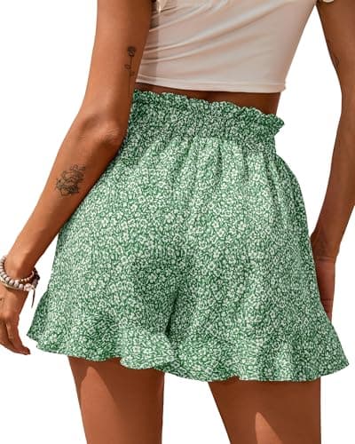 BTFBM Shorts for Women Spring Summer 2026 Beach Vacation Clothes Boho Floral Belted Casual Ruffle Short Pants Pocket Outfits(Floral Green, X-Large) - Thumbnail 2