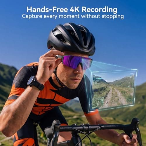 Vistefly AI Smart Glasses with Camera, 4K Hands-Free Recording, 6-Axis EIS Stabilization, Open-Ear Audio, AI Voice Assistant & Object Recognition, IP66, for Sports Cycling Running Hiking, Matte Black - Thumbnail 2