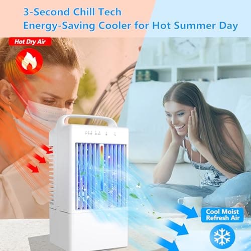 Portable Air Conditioners - Upgraded 90° Auto Swing Mini Personal Air Conditioner - 3 Speeds & 2/4H Timer, 900ml Water Tank, 7 Color Light, Evaporative Air Cooler AC Cold Fan for Bedroom Office Desk - Thumbnail 4