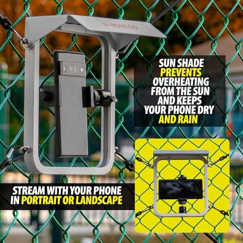 Gamechanger Fence Mount for Baseball & Softball Streaming, Aluminum Fence Phone Mount with 360° Rotation, Sunshade & Waterproof Power Bank Pouch, Compatible with iPhone, Mevo Start, GoPro Cameras - Thumbnail 5