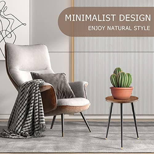 KINNARY Plant Stand Indoor, Mid Century Wood Plant Stand Plant Table for Flower Pots, Heavy Duty Metal Tall Plant Holder, Modern Home Decor Small Round Side End Table (11.8"x16") - Thumbnail 2