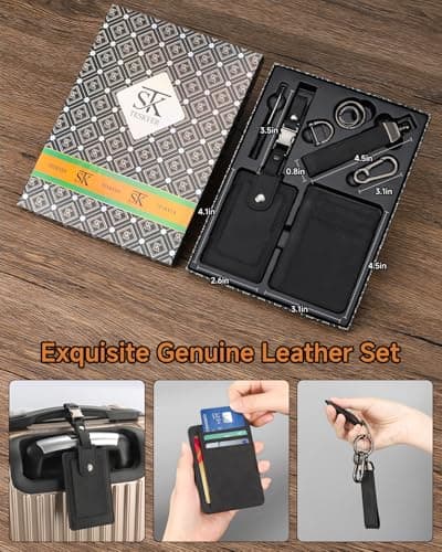 Teskyer Leather Gifts for Men, Premium Leather Gift Set with Slim Wallet, Travel Luggage Tag & Car Keychain, Elegant Gift Box for Father's Day, Birthday, Anniversary, Retirement & Graduation - Black - Thumbnail 5
