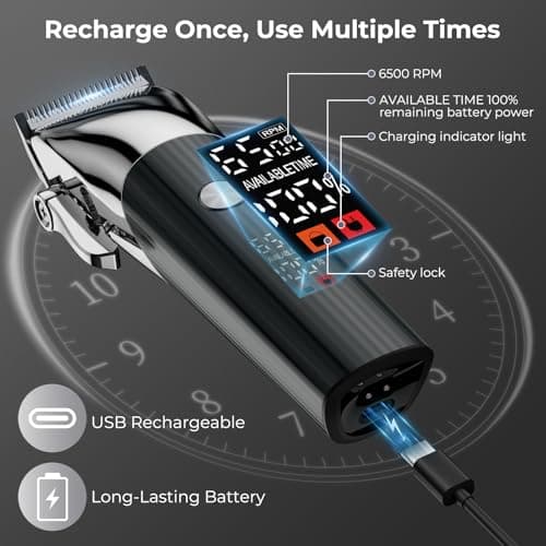 Intpot Hair Clippers for Men, Professional Cordless & Corded Barber Hair Clipper and Trimmer with Guide Combs for Hair Cutting, Grooming, Rechargeable Mens Haircut Kit - Thumbnail 3