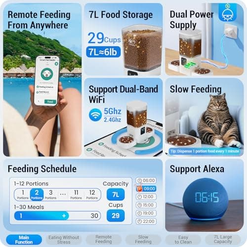 Frienhund Automatic Cat Feeder 2 Cats with Slow Feed: Dual Automatic Dog Feeder with 5G WiFi, Cat Food Dispenser with APP Control for Multiple Pets, Detachable for Easy Clean, Double Pet Bowl - 29 Cup - Thumbnail 2