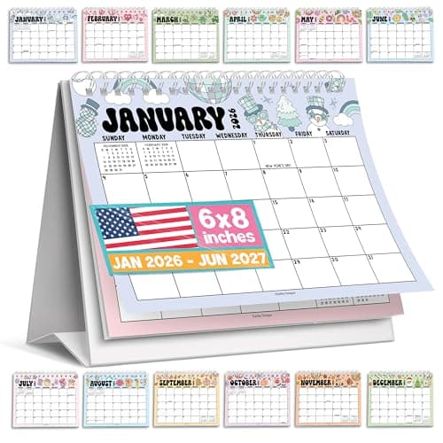 Small Desk Calendar 2026-18-Month 2026 Desk Calendar Small for Home, Office & Classroom, Standing Flip Desks Calendars 2026-2027, Teacher Appreciation Gifts, Graduation Gifts - Image 1